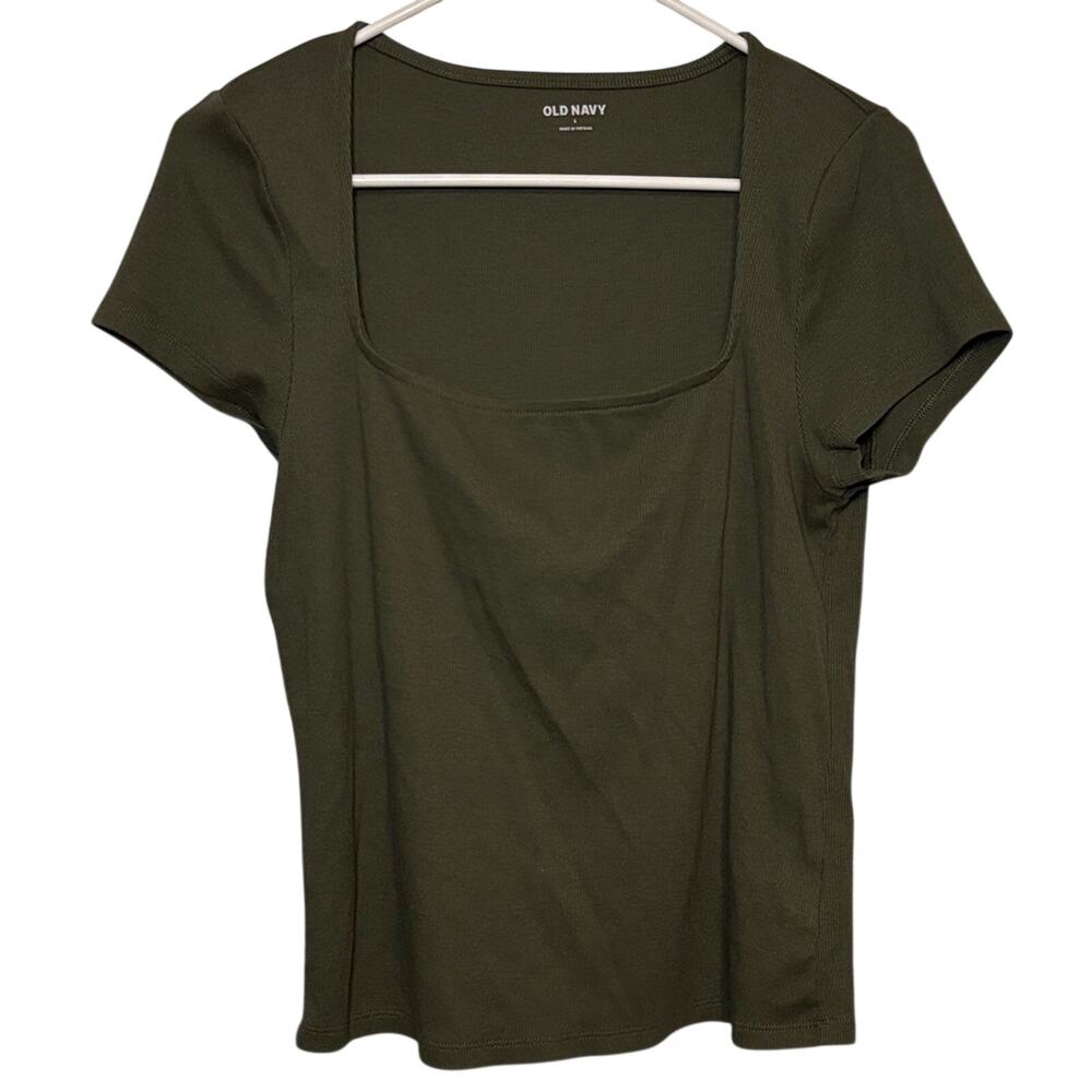 Old Navy Olive Green Square Neck Top Short Sleeve Size Large